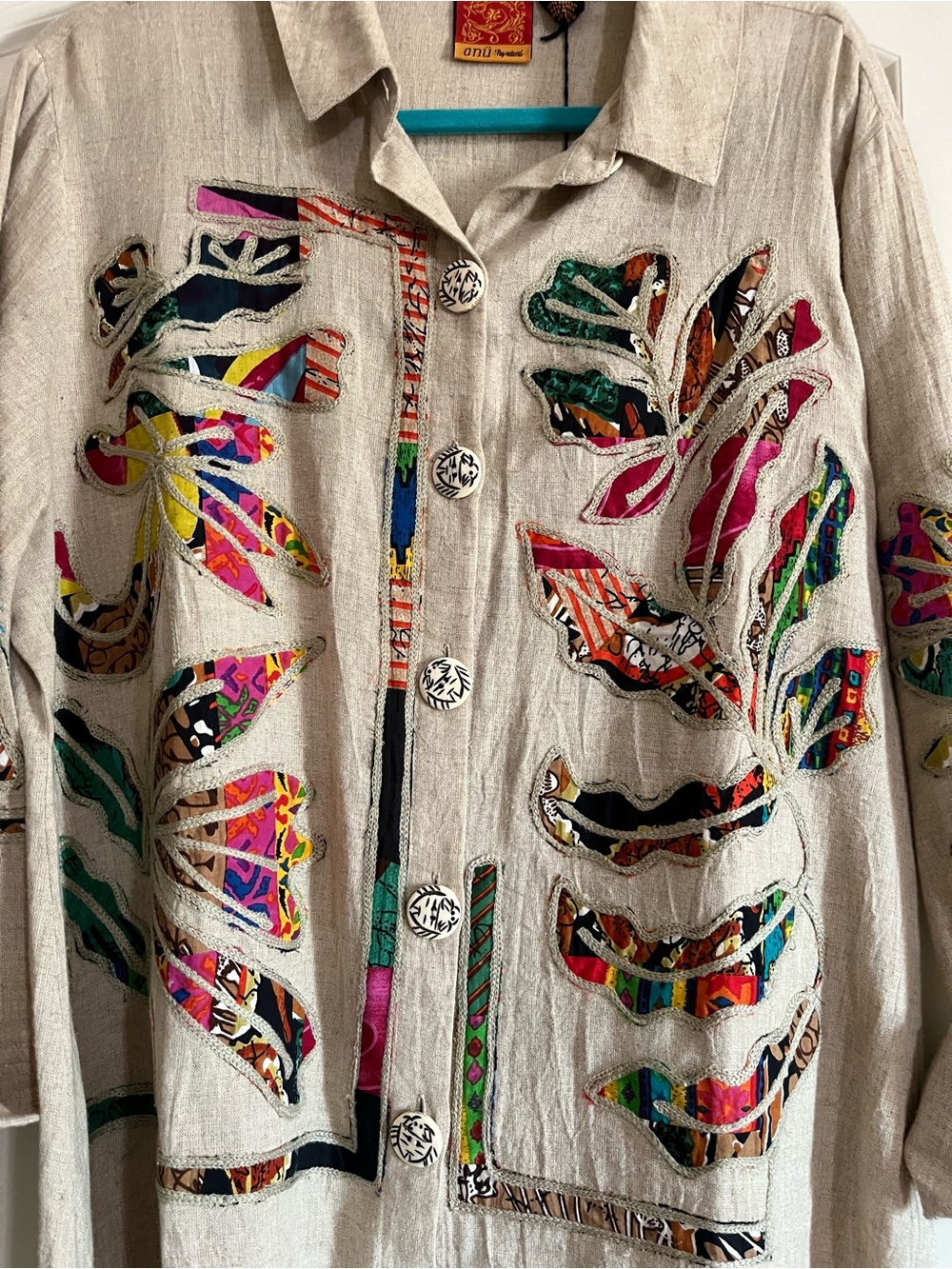 ANU Boho Embroidered Top Jacket with Multicolor Appliqué Unique Buttons. NWT LGE - Picture 3 of 10
